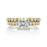 2.10Ct. Princess-Cut Moissanite Cathedral Wedding Bridal Set Engagement Ring 18K Yellow Gold over Silver