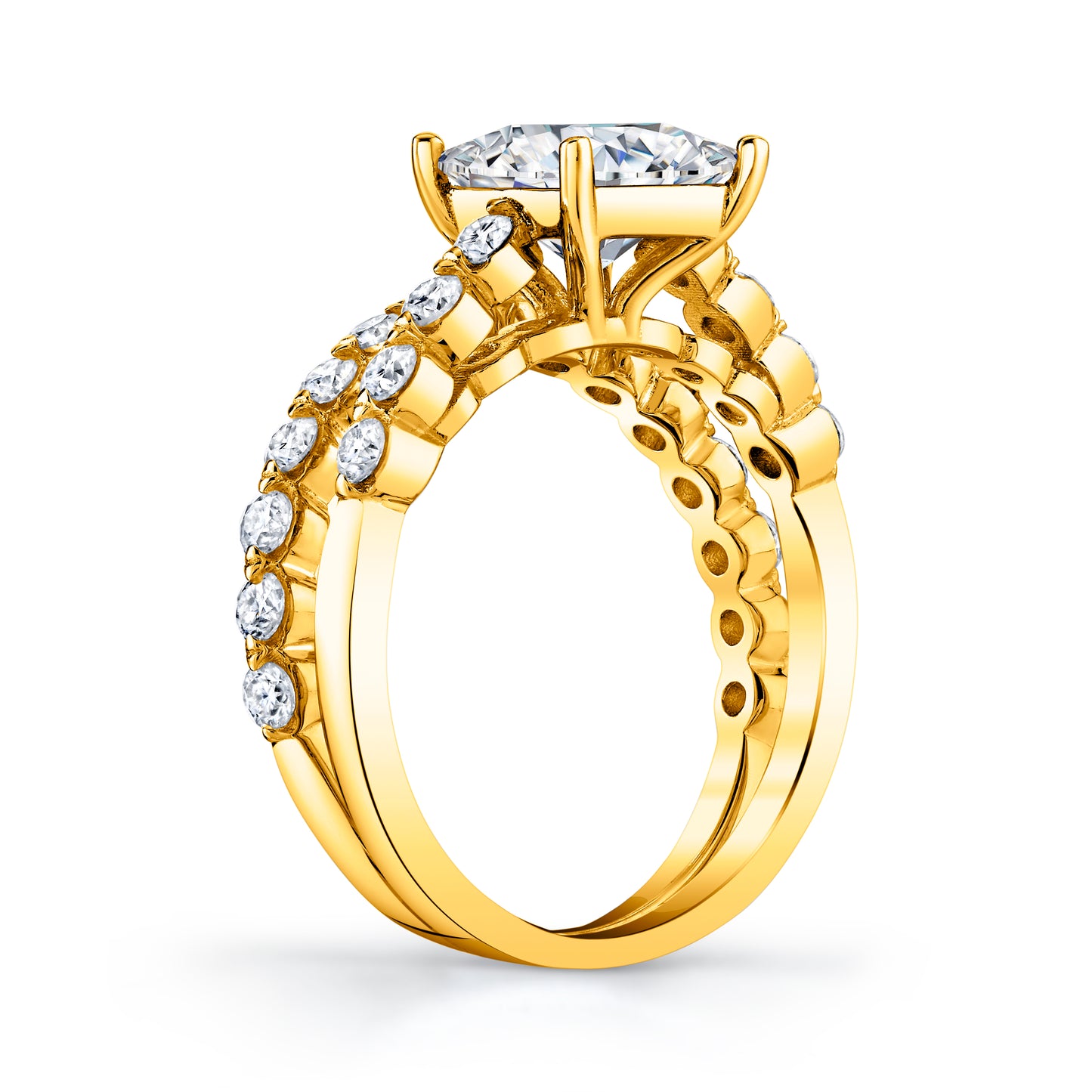 2.10Ct. Princess-Cut Moissanite Cathedral Wedding Bridal Set Engagement Ring 18K Yellow Gold over Silver