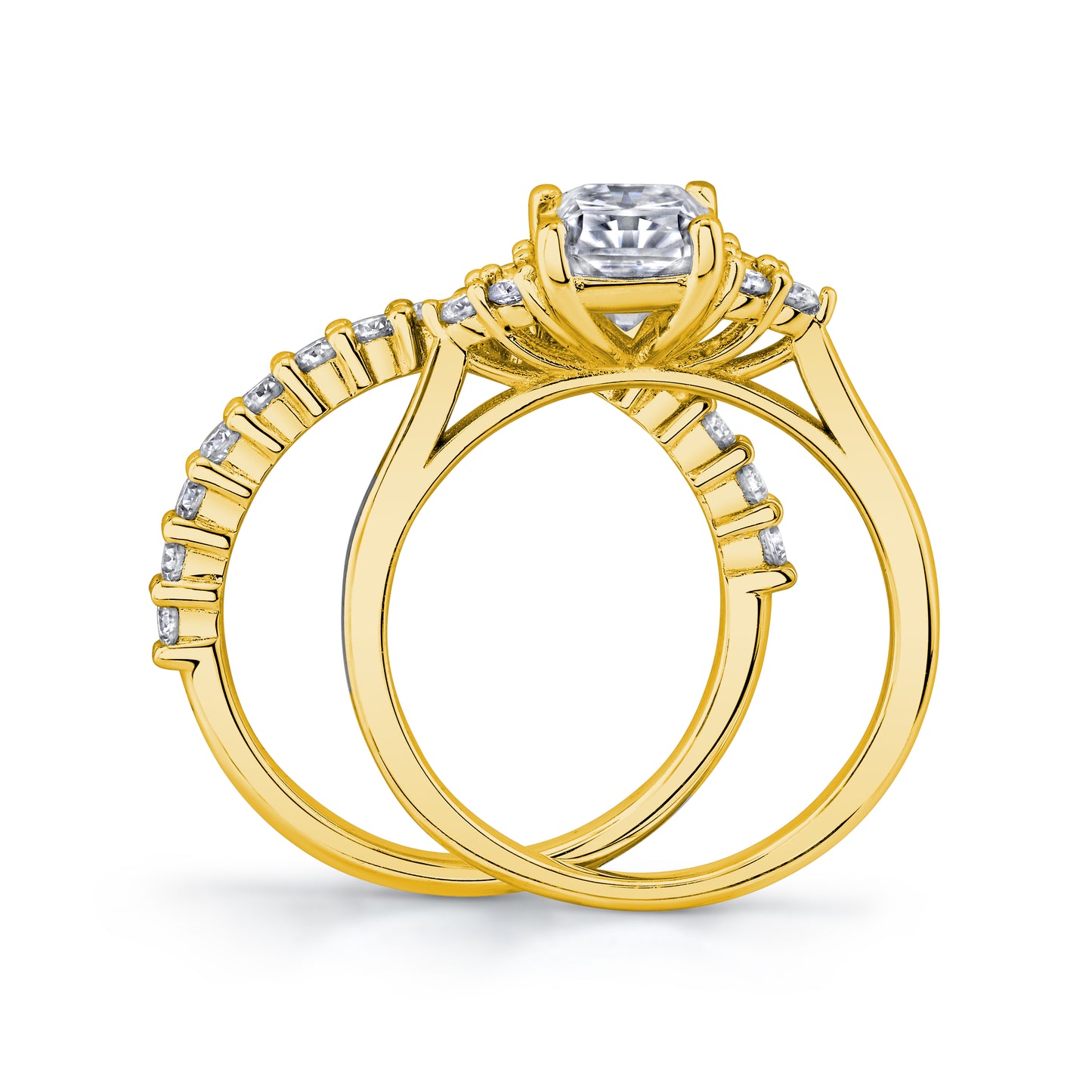 2.75Ct. Emerald Cut Moissanite Victorian Vintage Bridal Set Engagement Ring Wedding Band 18K Yellow Gold over Silver