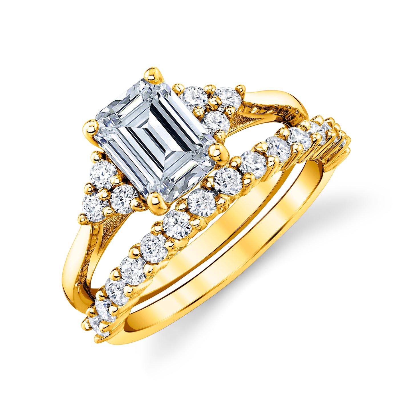 2.75Ct. Emerald Cut Moissanite Victorian Vintage Bridal Set Engagement Ring Wedding Band 18K Yellow Gold over Silver