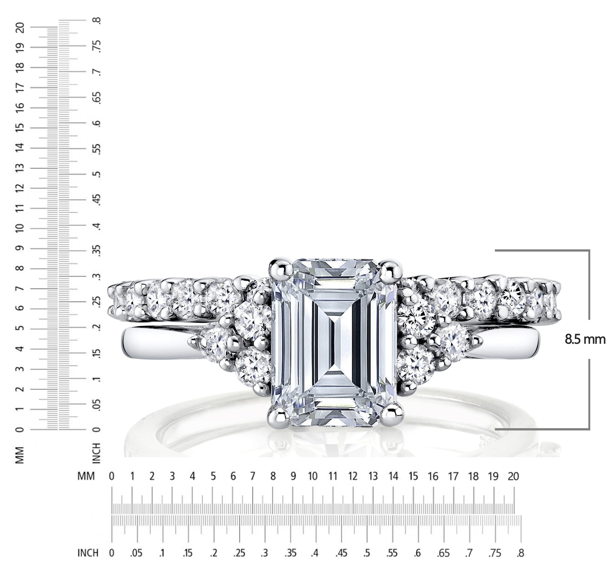2.75Ct. Emerald Cut Moissanite Victorian Vintage Bridal Set Engagement Ring Wedding Band 18K White Gold over Silver