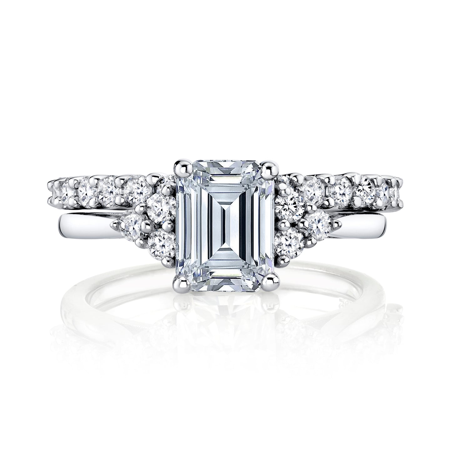 2.75Ct. Emerald Cut Moissanite Victorian Vintage Bridal Set Engagement Ring Wedding Band 18K White Gold over Silver