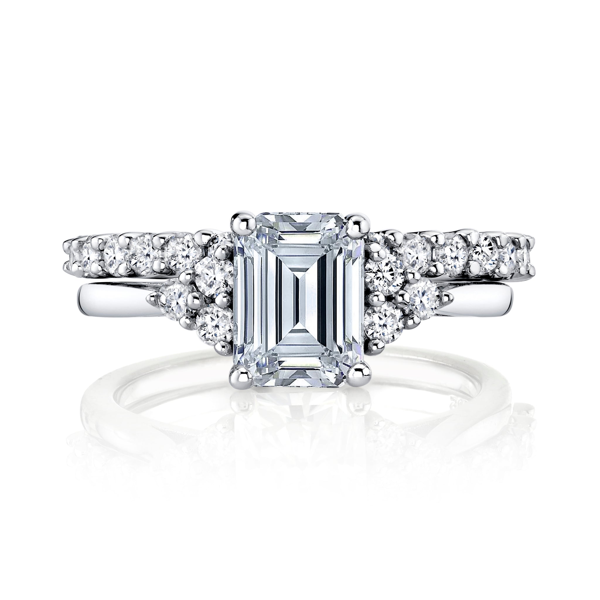 2.75Ct. Emerald Cut Moissanite Victorian Vintage Bridal Set Engagement Ring Wedding Band 18K White Gold over Silver