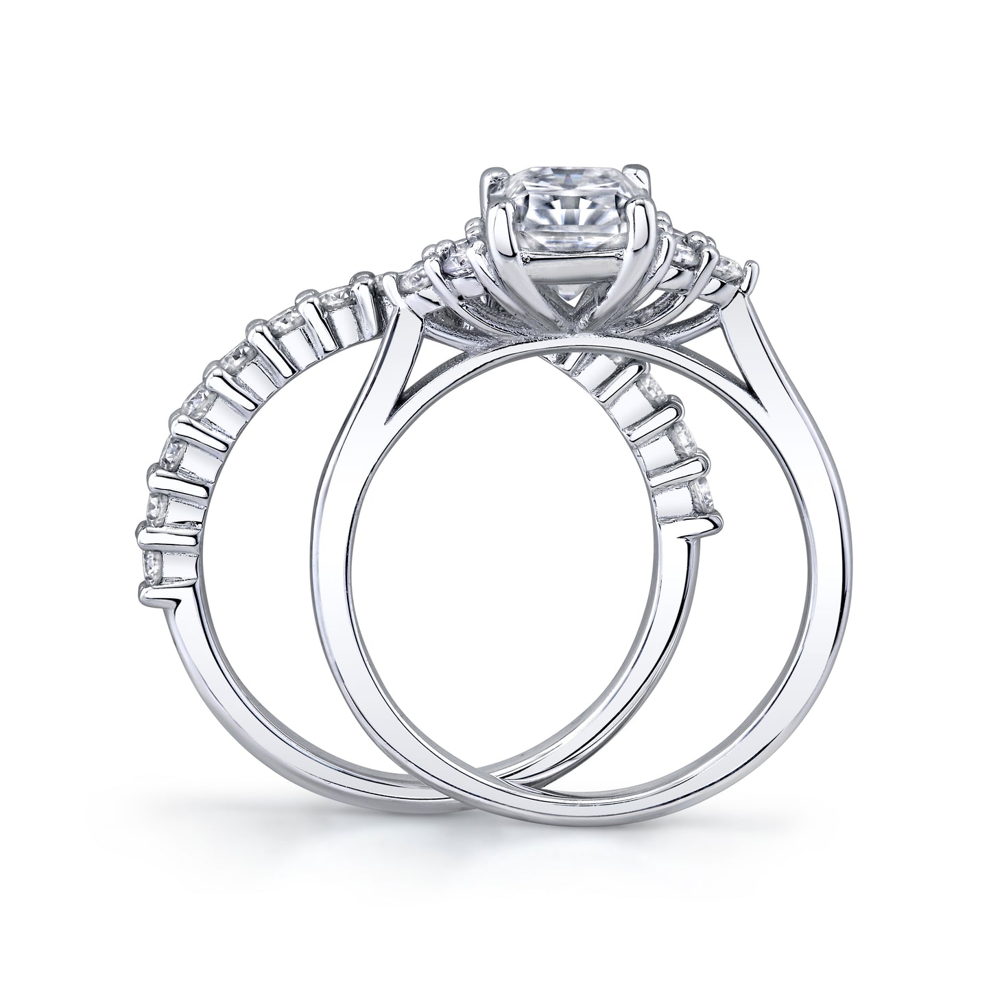 2.75Ct. Emerald Cut Moissanite Victorian Vintage Bridal Set Engagement Ring Wedding Band 18K White Gold over Silver