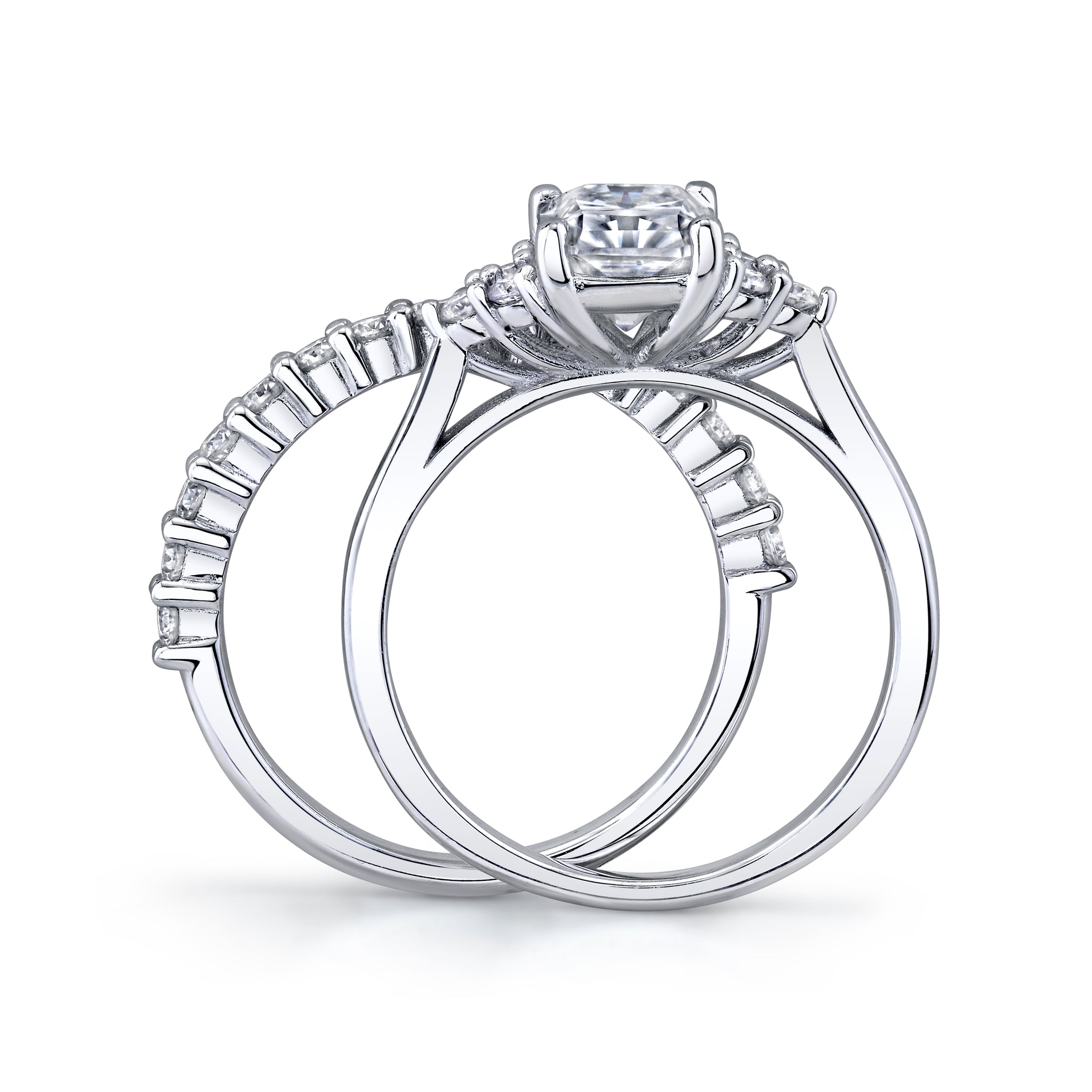2.75Ct. Emerald Cut Moissanite Victorian Vintage Bridal Set Engagement Ring Wedding Band 18K White Gold over Silver
