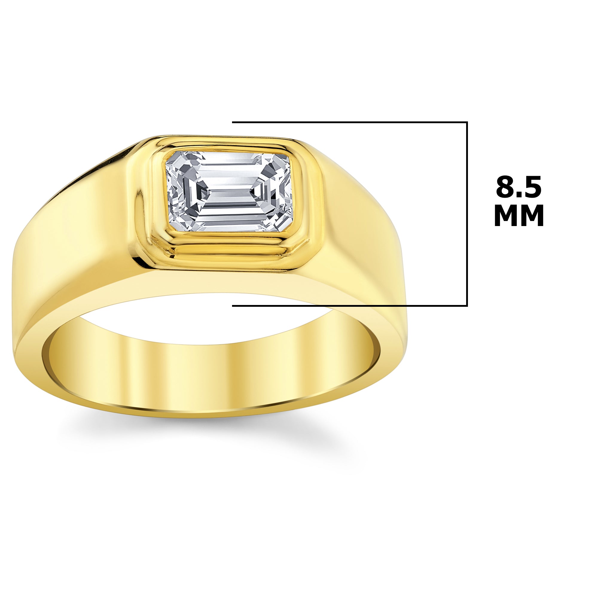 Men's 1Ct. Emerald-Cut Moissanite Solitaire Engagement Ring Wedding Band 18K Gold over Silver
