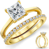 1.85Ct Princess-Cut Moissanite Under Halo Wedding Ring Band Bridal Set 18K Gold over Silver
