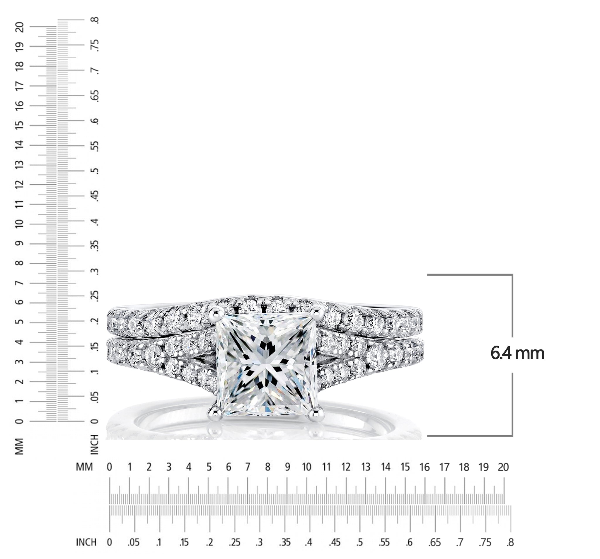2.3Ct Princess-Cut Moissanite Catherdral Wedding Ring Band Bridal Set 18K White Gold over Silver