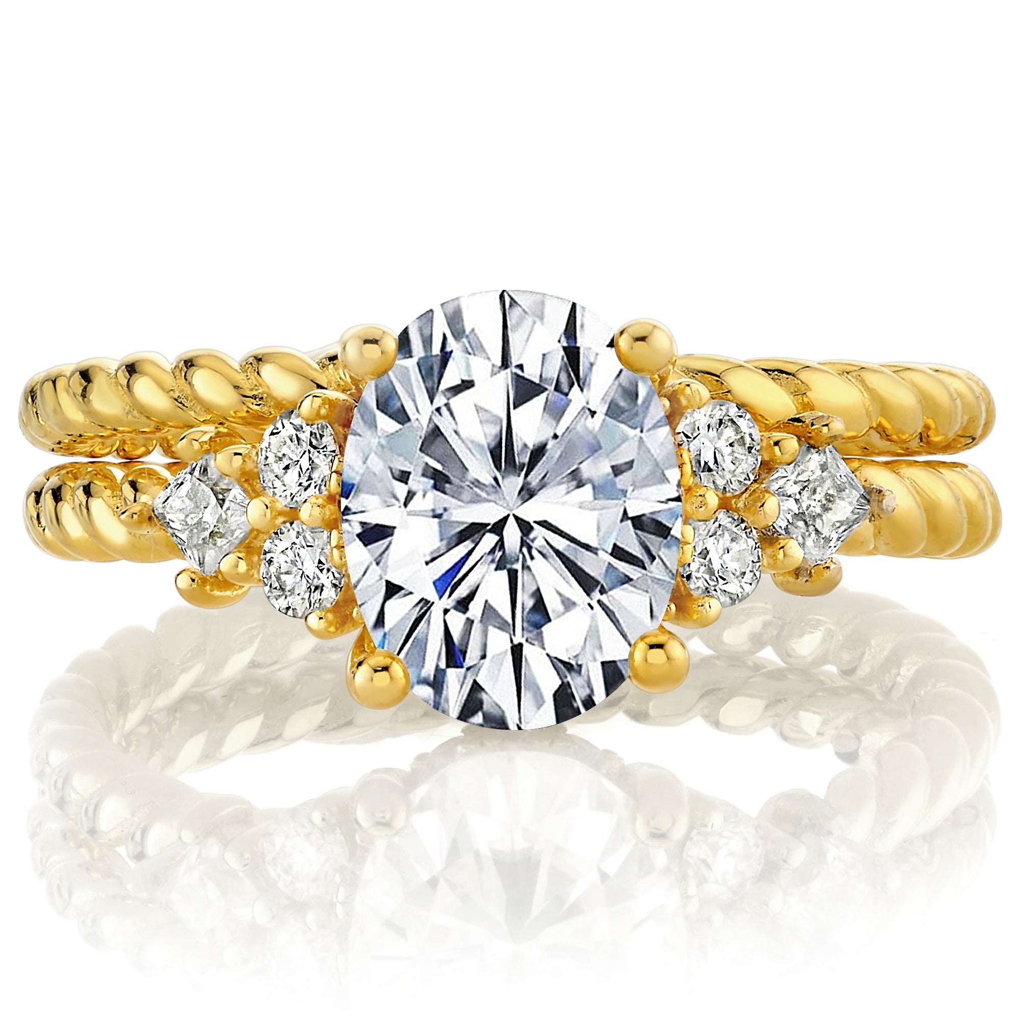 2.5Ct Oval Moissanite Victorian Vintage Bridal Set Engagement Ring Braided Wedding Band 18K Gold over Silver