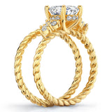 2.5Ct Oval Moissanite Victorian Vintage Bridal Set Engagement Ring Braided Wedding Band 18K Gold over Silver