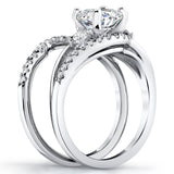 2.4Ct Round Brilliant Love Knot Moissanite Bridal Set Past Present Future Engagement Ring 18K White Gold over Silver
