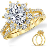 3Ct Oval Moissanite Bridal Set Vintage Victorian Halo Engagement Ring 18K Gold over Sterling Silver