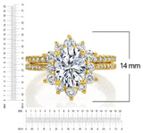 3Ct Oval Moissanite Bridal Set Vintage Victorian Halo Engagement Ring 18K Gold over Sterling Silver