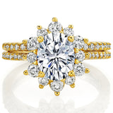 3Ct Oval Moissanite Bridal Set Vintage Victorian Halo Engagement Ring 18K Gold over Sterling Silver