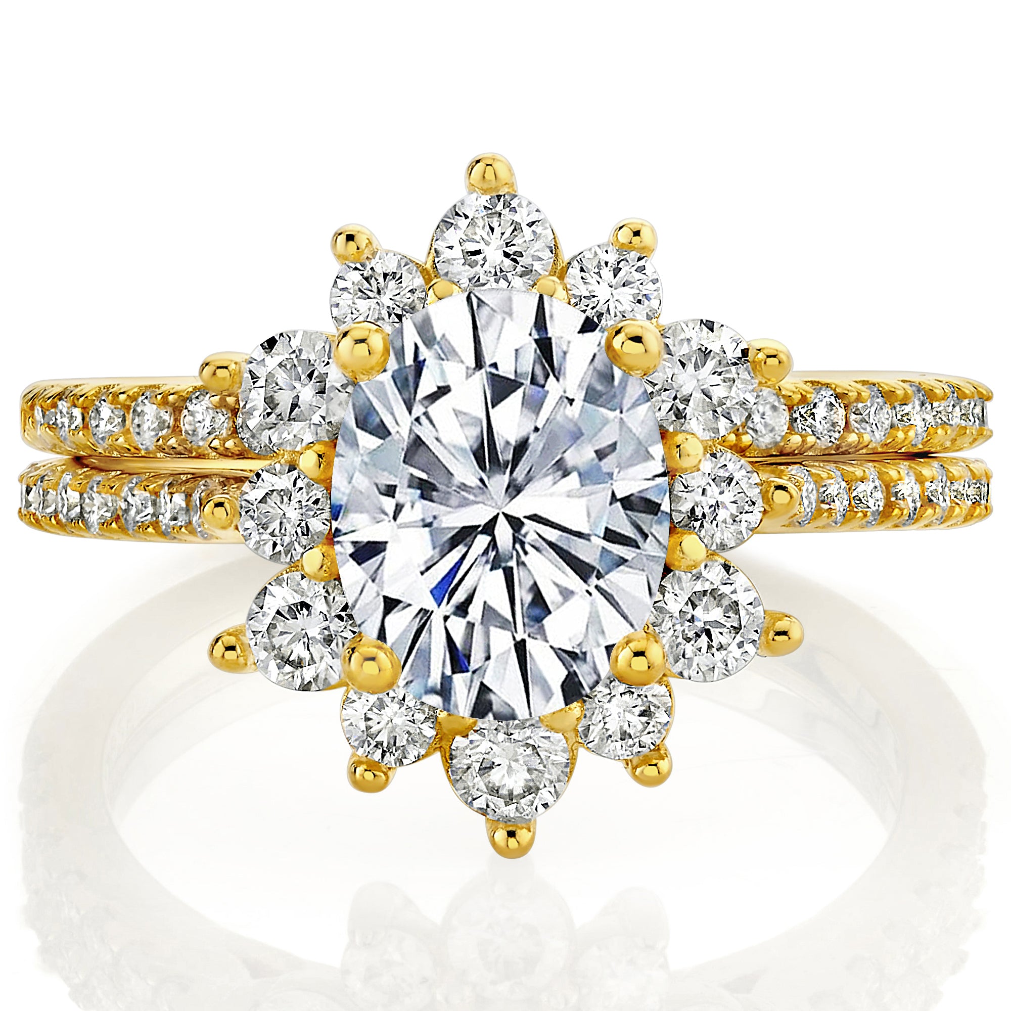 3Ct Oval Moissanite Bridal Set Vintage Victorian Halo Engagement Ring 18K Gold over Sterling Silver