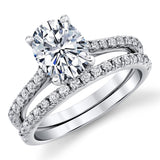 2.5Ct Oval Moissanite Under Halo Wedding Ring Band Bridal Set 18K White Gold over Silver