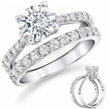 2.5Ct Round-Cut Moissanite Bridal Set Arched Halo Engagement Ring 18K White Gold over Silver