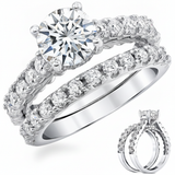 3.3Ct Round Moissanite Cathedral Style Wedding Ring Under Halo Bridal Set 18K White Gold over Silver