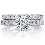 3.3Ct Round Moissanite Cathedral Style Wedding Ring Under Halo Bridal Set 18K White Gold over Silver