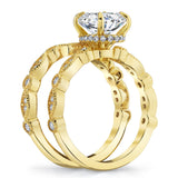 2.5Ct Victorian Vintage Oval Moissanite Bridal Set Under Halo Migrain Wedding Band 18K Gold over Silver