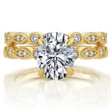 2.5Ct Victorian Vintage Oval Moissanite Bridal Set Under Halo Migrain Wedding Band 18K Gold over Silver