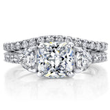 2.75Ct Moissanite Trillion Halo Vintage Cushion Filigree 18K White Gold over Silver Wedding Engagement Ring Set