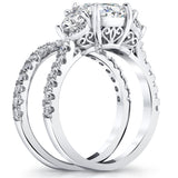 2.75Ct Moissanite Trillion Halo Vintage Cushion Filigree 18K White Gold over Silver Wedding Engagement Ring Set