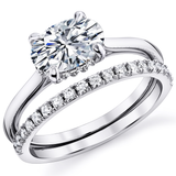 2Ct. Moissanite 18K White Gold Sterling Silver East West Under Halo Engagement Wedding Ring Bridal Set