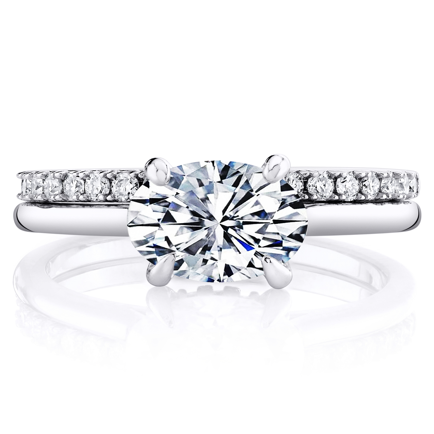2Ct. Moissanite 18K White Gold Sterling Silver East West Under Halo Engagement Wedding Ring Bridal Set