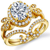 3Ct. Moissanite 18K Gold over Silver Halo Oval Papillion Engagement Wedding Ring Bridal Set