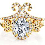 3Ct. Moissanite 18K Gold over Silver Halo Oval Papillion Engagement Wedding Ring Bridal Set