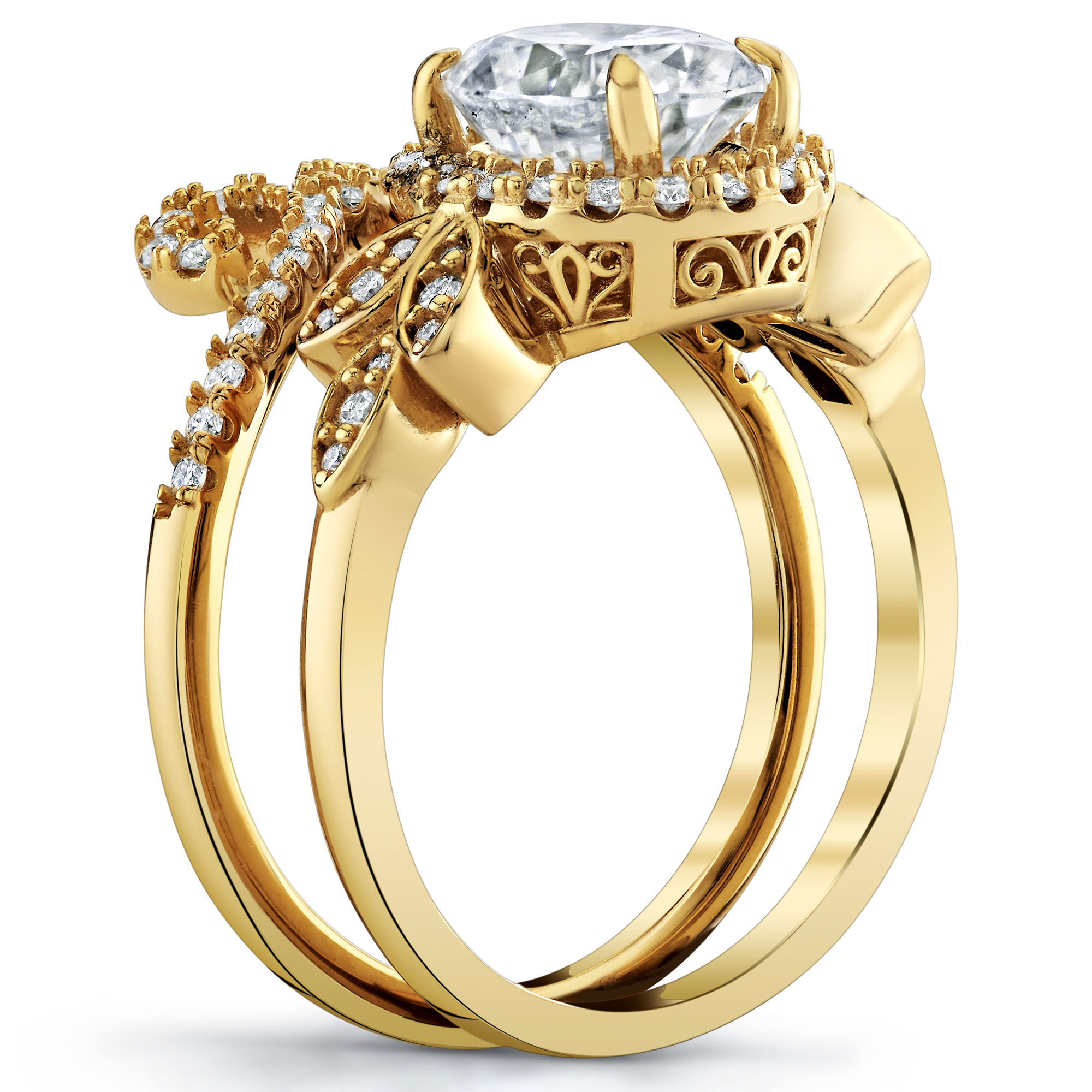 3Ct. Moissanite 18K Gold over Silver Halo Oval Papillion Engagement Wedding Ring Bridal Set