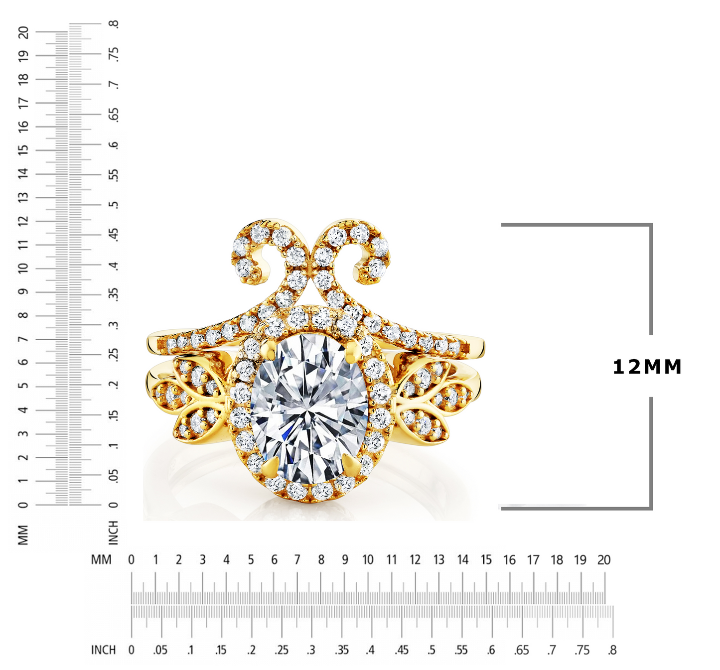3Ct. Moissanite 18K Gold over Silver Halo Oval Papillion Engagement Wedding Ring Bridal Set