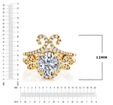 3Ct. Moissanite 18K Gold over Silver Halo Oval Papillion Engagement Wedding Ring Bridal Set