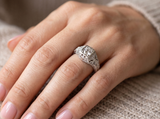 Women's 1Ct. Moissanite Carved 925 Sterling Silver Vintage Bridal Engagement Ring 18K White Gold Plated VVS D-Color
