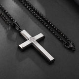 Men's Stainless Steel Cross Pendant Necklace Two-Tone Black Round Cubic Zirconia 24" Weat Chain