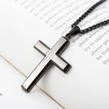 Men's Stainless Steel Cross Pendant Necklace Two-Tone Black Round Cubic Zirconia 24" Weat Chain