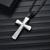 Men's Stainless Steel Cross Pendant Necklace Two-Tone Black Round Cubic Zirconia 24" Rope Chain