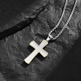 Men's Stainless Steel Cross Pendant Gold & Silvertone 24" Round Box Chain Necklace