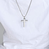 Men's Stainless Steel Jesus Cross Pendant Silvertone 24" Round Box Chain Necklace