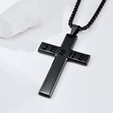 Men's Black Stainless Steel Jesus Cross Pendant 24" Round Box Chain Necklace