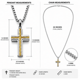 Metal Masters Men's Unisex Stainless Steel Two-Tone Cross Necklace with Golden Twisted Cable Inlay 24" Round Box Chain