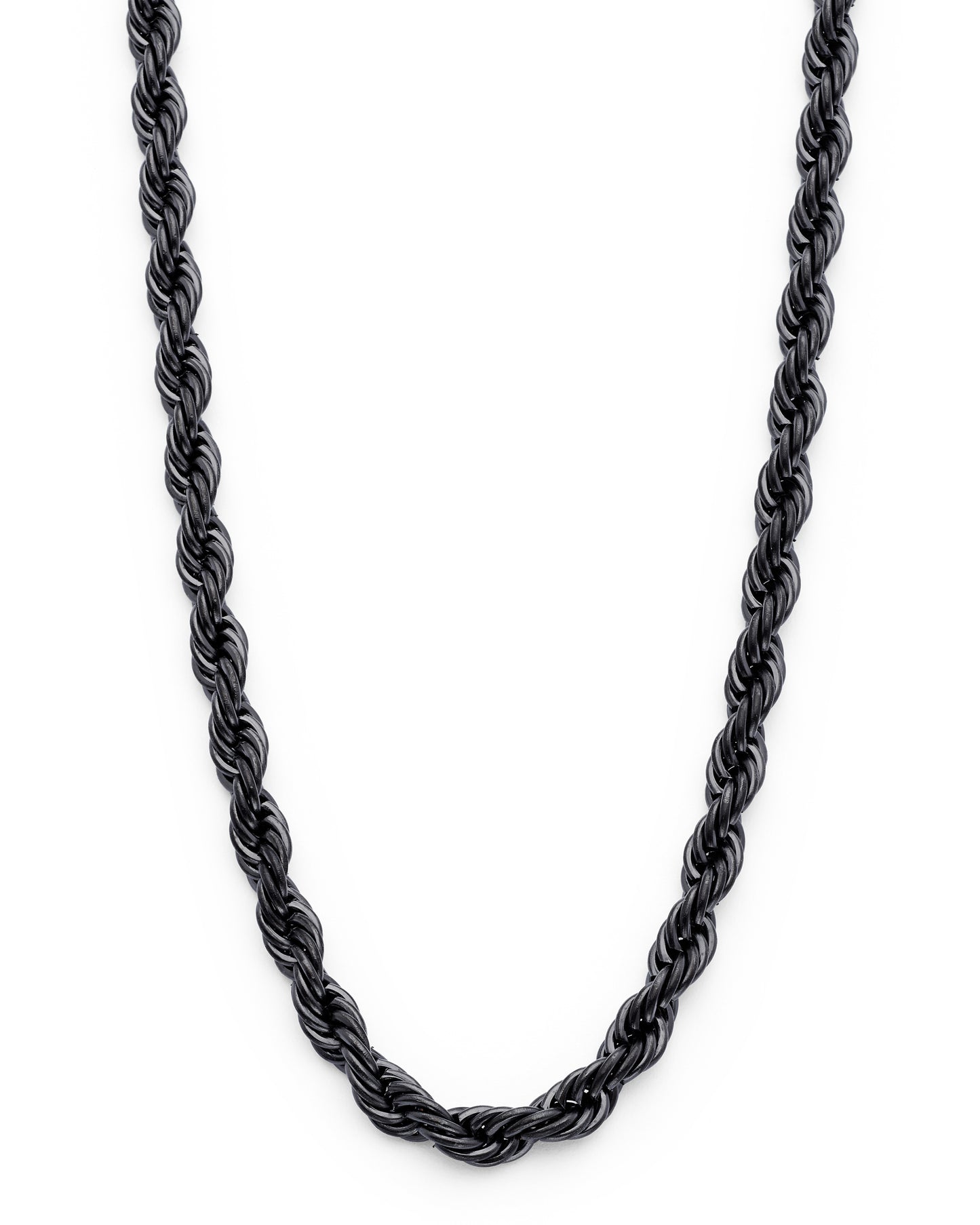 Black Plated Stainless Steel Men's Rope Chain Necklace 4MM 24" Lobster Lock