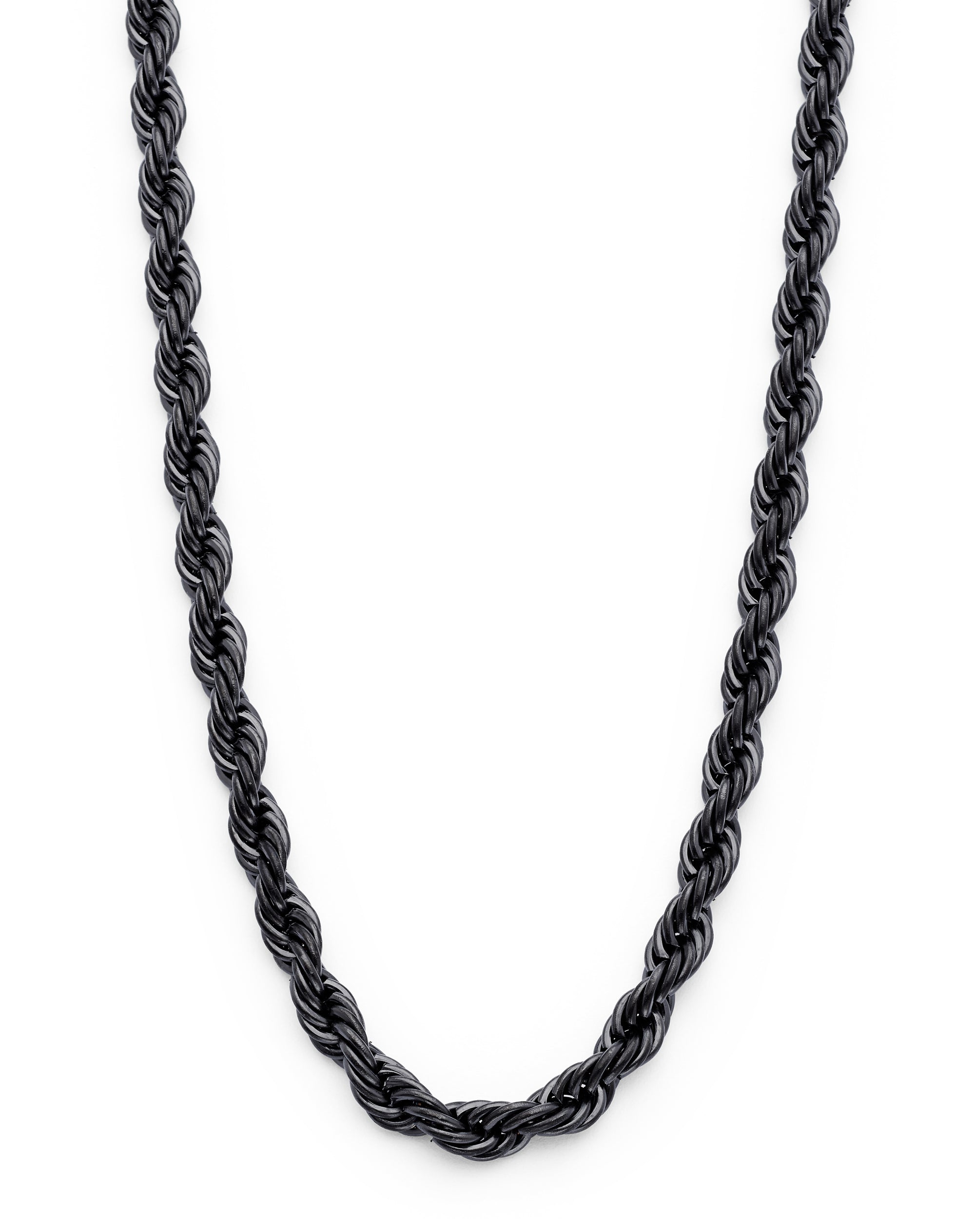 Black Plated Stainless Steel Men's Rope Chain Necklace 4MM 24" Lobster Lock