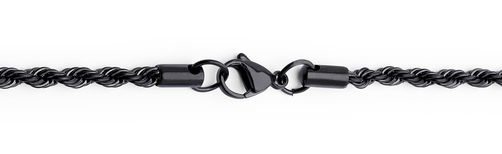 Black Plated Stainless Steel Men's Rope Chain Necklace 4MM 24" Lobster Lock