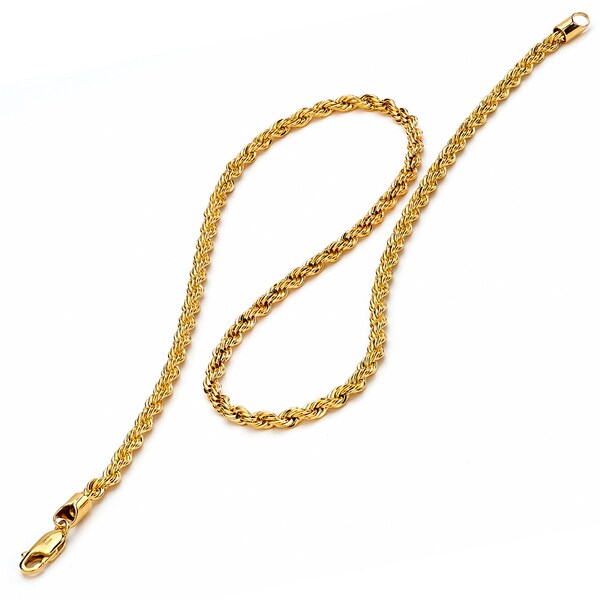 14K Goldtone Stainless Steel Rope Chain Necklace 24" 4MM Lobster Lock
