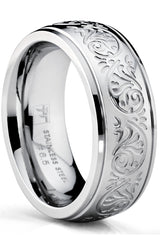 Women's 7MM Stainless Steel Ring Engraved Florentine Design Sizes 4-13