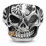 Men's Stainless Steel 1.5Ct Skull Biker Ring Cubic Zirconia Stone & Bullet