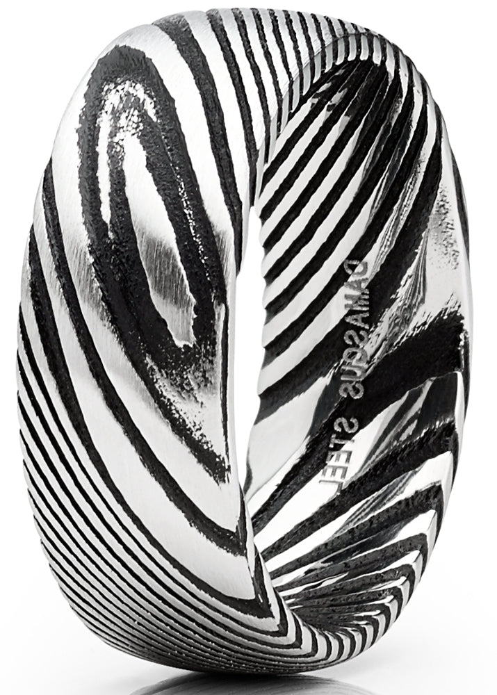 Men's Damascus Steel Wedding Band Ring Black Oxidized Dome Comfort-fit 8MM 7-15