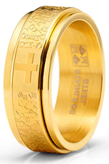 Men's Stainless Steel Lord's Prayer Spinner Fidget Ring Anxiety Band Goldtone Black 8MM